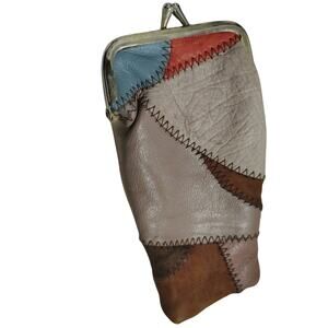 1970s Cigarette Holder Kiss Closure Pouch Pocket Patchwork Leather Multi-Color